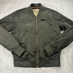 Olive Green Nylon Bomber Flight Jacket Reversible Orange Lining Utility S